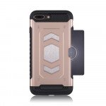 Wholesale iPhone 8 Plus / 7 Plus Metallic Plate Case Work with Magnetic Holder and Card Slot (Rose Gold)